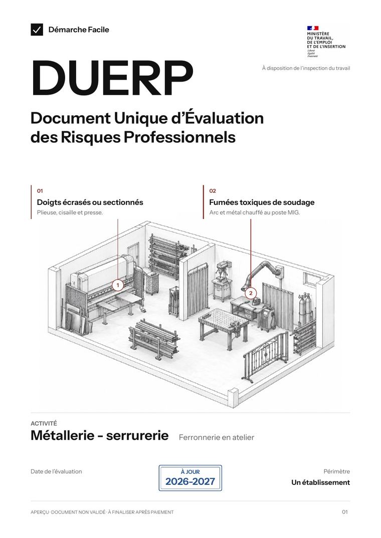Première page de votre DUERP